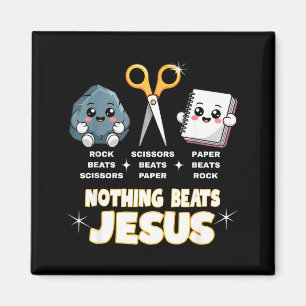 Rock Paper Scissors But Nothing Beats Jesus Funny  Magnet