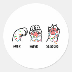 Rock Paper Scissors Cat Paws Christmas Cat Lover F Classic Round Sticker