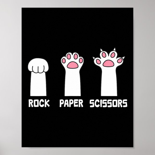 Rock Paper Scissors Cat Paws Game Cute Paw Funny C Poster (Front)