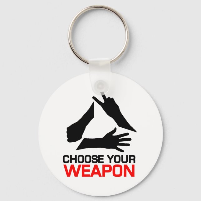 Rock, Paper, Scissors, Choose Your weapon Keychain (Front)