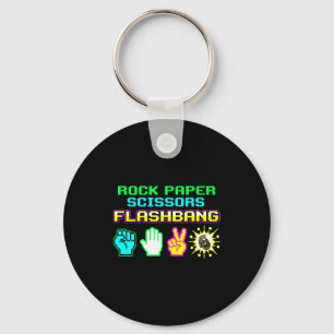 Rock paper scissors flashbang gamer meme keychain