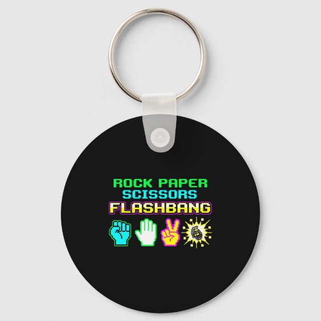 Rock paper scissors flashbang gamer meme  keychain (Front)