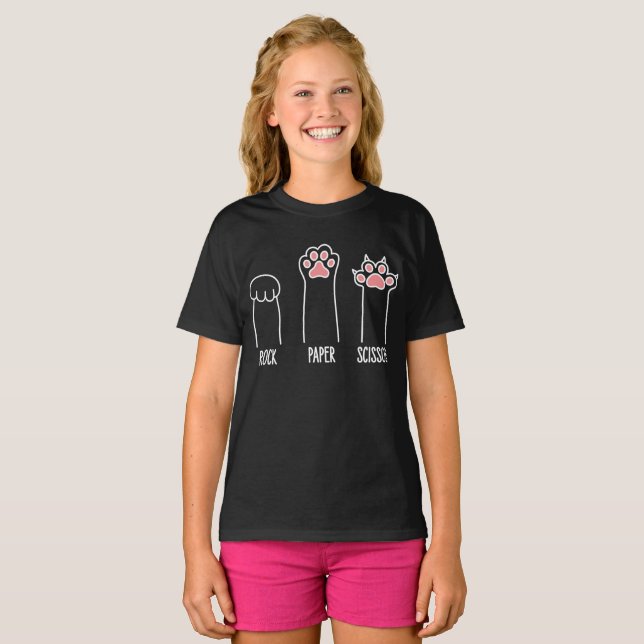Rock Paper Scissors Funny Cat Paw T-Shirt (Front Full)