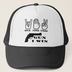 Rock Paper Scissors Gun I Win Trucker Hat