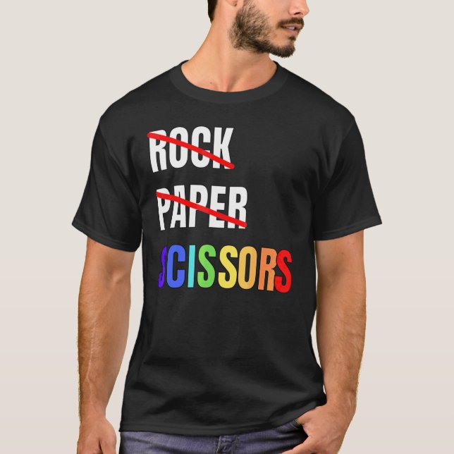 Rock Paper Scissors Lesbian Couple Lgbtq Pride Mon T-Shirt (Front)