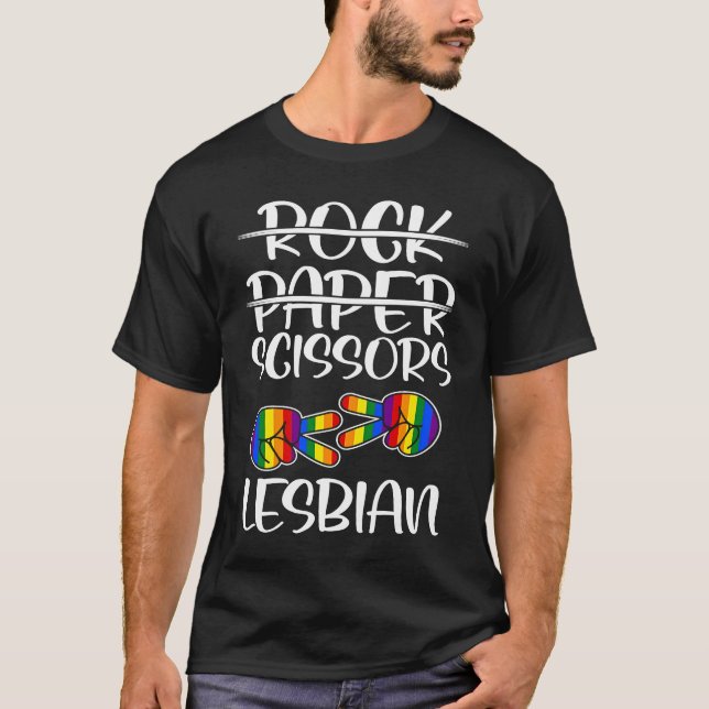 Rock Paper Scissors Lesbian LGBTQ Gay Pride T-Shirt (Front)