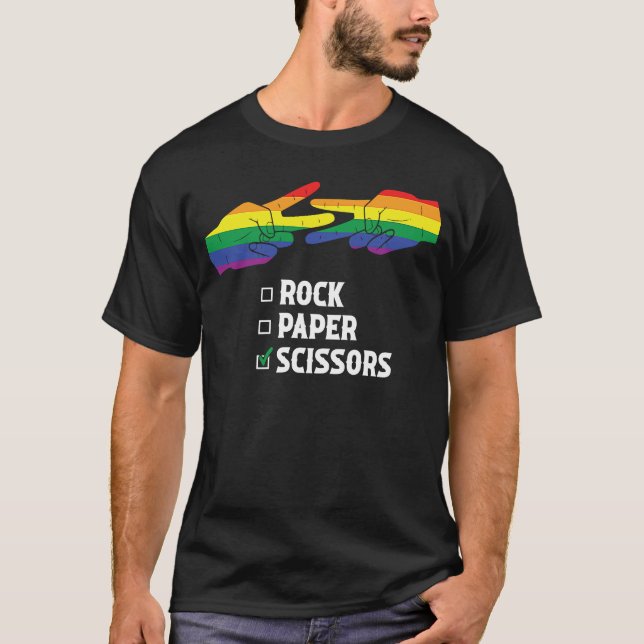 Rock Paper Scissors Lesbian LGBTQ Valentine's Day T-Shirt (Front)