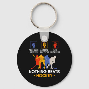 Rock Paper Scissors Nothing Beats Hockey Keychain
