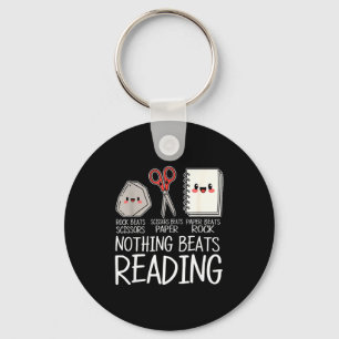 Rock paper scissors nothing beats reading book keychain