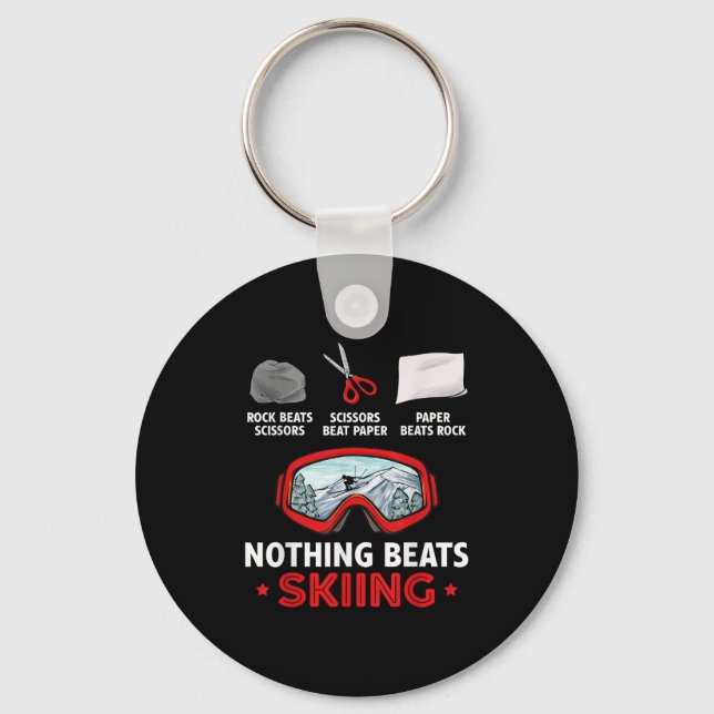 Rock Paper Scissors Nothing Beats Skiing  Keychain (Front)