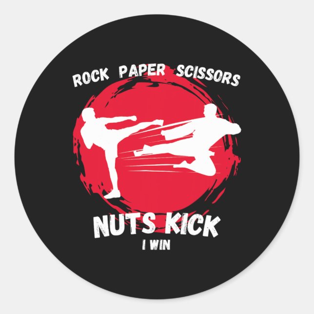 Rock Paper Scissors Nuts Kick Win Funny Taekwondo  Classic Round Sticker (Front)