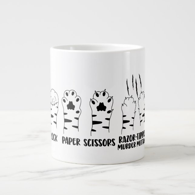 Rock Paper Scissors Razor Claws Funny Cat  Large Coffee Mug (Front)