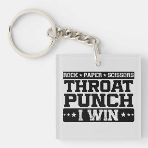 Rock Paper Scissors Throat Punch I Win, Funny  Keychain