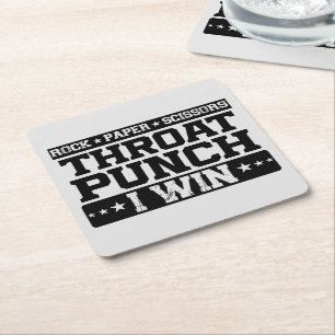 Rock Paper Scissors Throat Punch I Win, Funny Square Paper Coaster