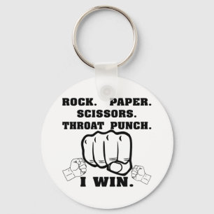 Rock Paper Scissors Throat Punch I Win Keychain