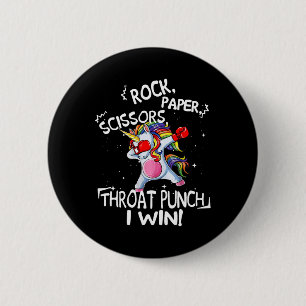 Rock Paper Scissors Throat Punch I Win Unicorn Box 2 Inch Round Button