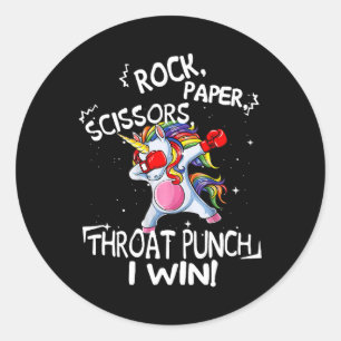 Rock Paper Scissors Throat Punch I Win Unicorn Box Classic Round Sticker