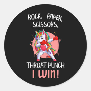 Rock Paper Scissors Throat Punch I Win Unicorn Box Classic Round Sticker