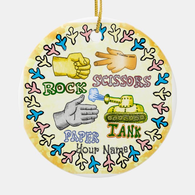 Rock Paper Tank  Ceramic Ornament (Front)