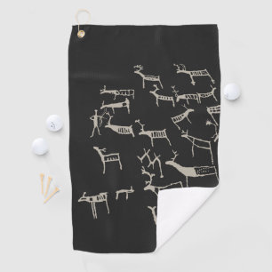 Rock Petroglyph Ancient European Deer Hunting Golf Towel