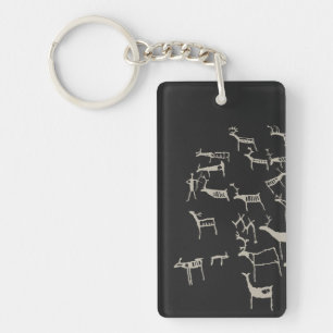 Rock Petroglyph Ancient European Deer Hunting Keychain
