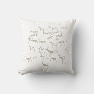 Rock Petroglyph Ancient European Deer Hunting Throw Pillow