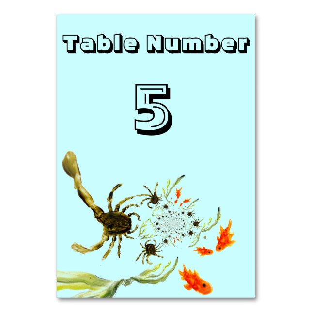 Rock Pool Crabs and Fish Seaside Art Table Number (Front)