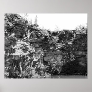 Rock Quarry Wall Pond Black And White Poster