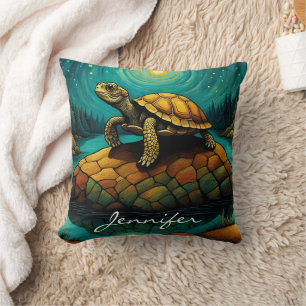 Rock River Nature Turtle Name Throw Pillow