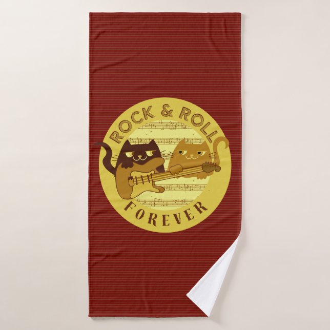Rock Roll Bath Towel Funny Cats Guitar (Bath Towel)