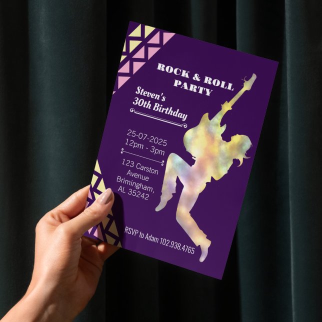 Rock & Roll Birthday Party Invitation, Neon Design Invitation (Creator Uploaded)