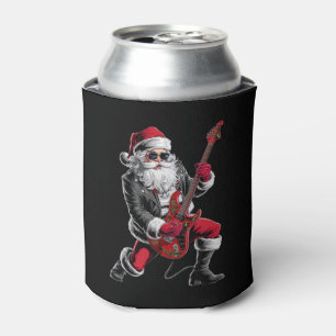 Rock & Roll Christmas Santa Claus Guitar Player Can Cooler