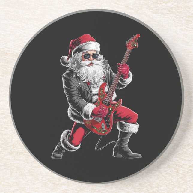 Rock & Roll Christmas Santa Claus Guitar Player Coaster (Front)