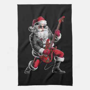 Rock & Roll Christmas Santa Claus Guitar Player Kitchen Towel