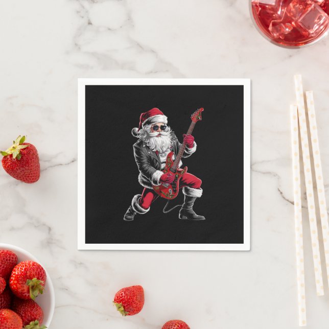 Rock & Roll Christmas Santa Claus Guitar Player Napkin (Insitu)
