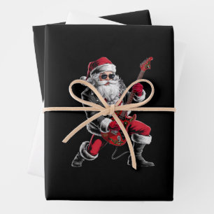 Rock & Roll Christmas Santa Claus Guitar Player Wrapping Paper Sheet