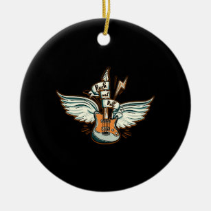 Rock & Roll Guitar Wings Music Ceramic Ornament
