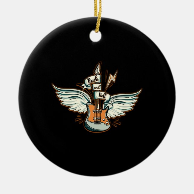 Rock & Roll Guitar Wings Music Ceramic Ornament (Front)