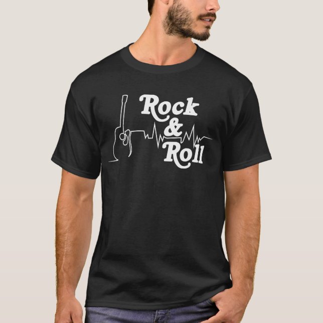 Rock & Roll Heartbeat Cool Gift for Musicians T-Shirt (Front)