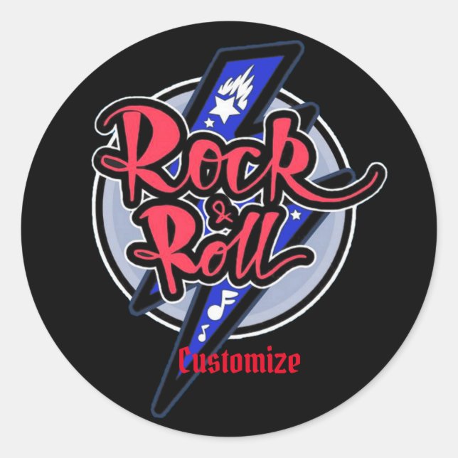 Rock & Roll Lightning Classic Round Sticker (Front)