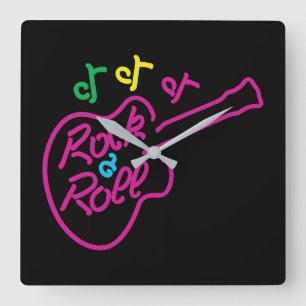 Rock & Roll Neon Square Wall Clock