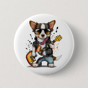 Rock Roll Puppy Dog (One) 2 Inch Round Button