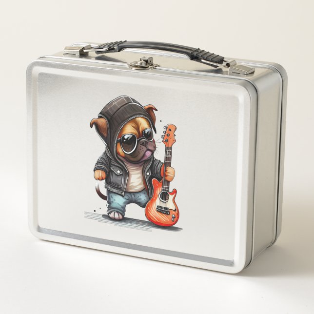 Rock  Roll Puppy Dog (Three)   Metal Lunch Box (Front)