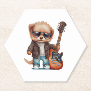 Rock  Roll Puppy Dog (Two)   Paper Coaster