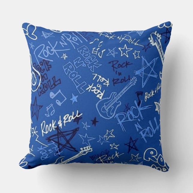 Rock & Roll Rock Star Blue Throw Pillow (Front)