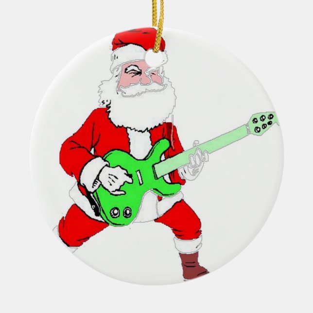 ROCK & ROLL SANTA CERAMIC ORNAMENT (Front)