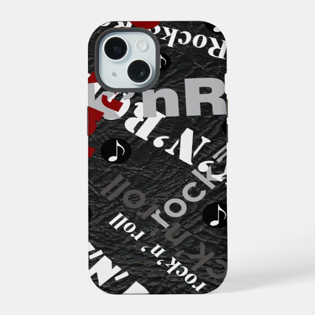 Rock & Roll typography - black iPhone 15 Case (Back)