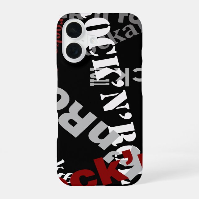 rock & roll typography music iPhone 16 case (Back)