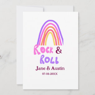 Rock & roll wedding add couple name retro rainbow invitation
