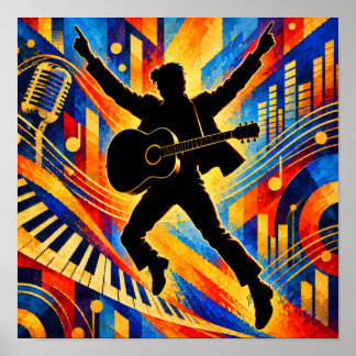 Rock Singer Playing Acoustic Guitar Silhouette Poster